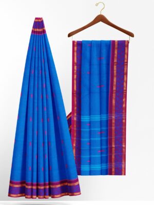 Blue saree with purple border