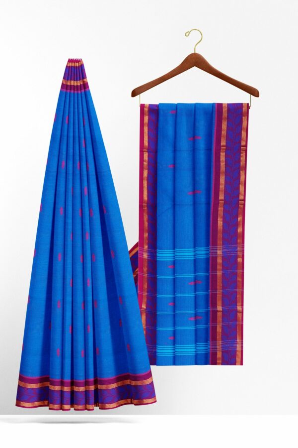 Blue saree with purple border