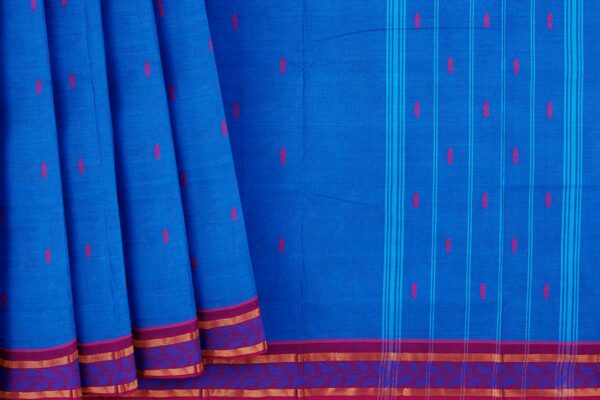 Blue saree with purple border - Image 4