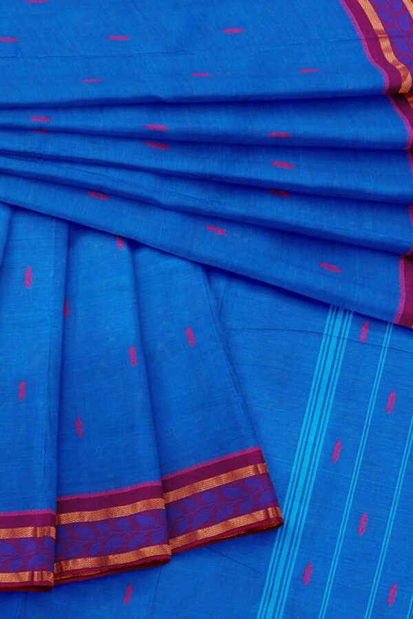 Blue saree with purple border - Image 5