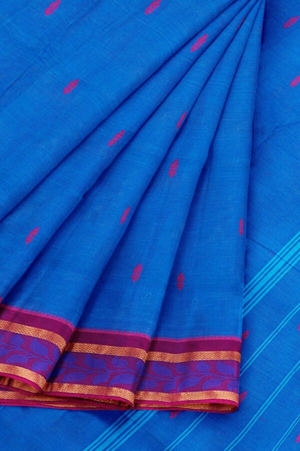 Blue saree with purple border - Image 6