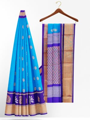 Blue saree with purple border