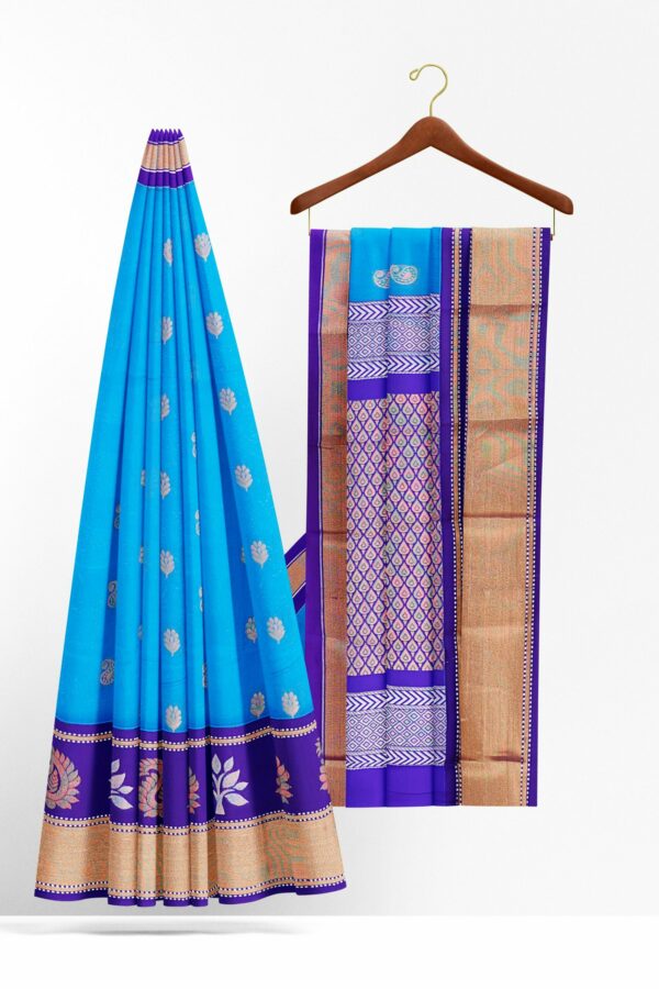 Blue saree with purple border