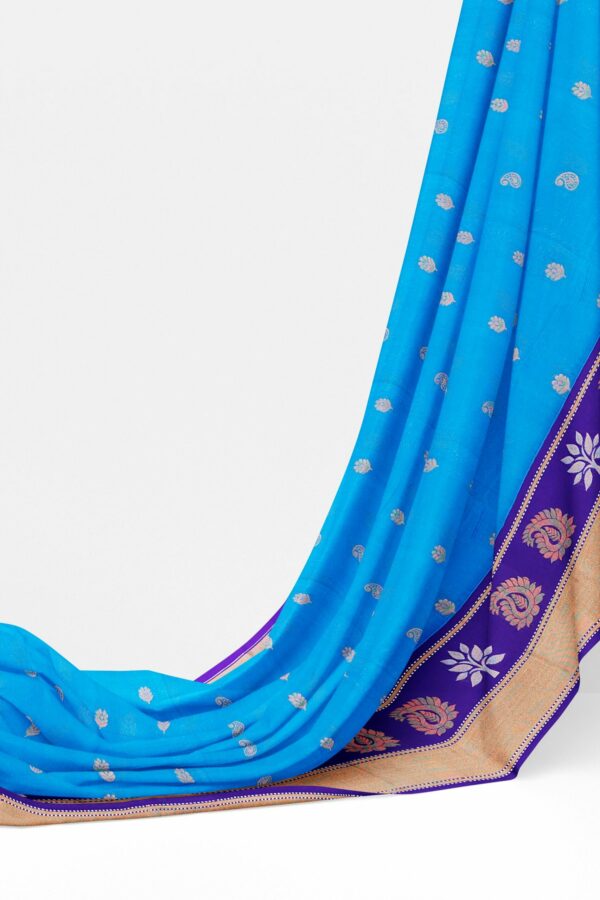 Blue saree with purple border - Image 3