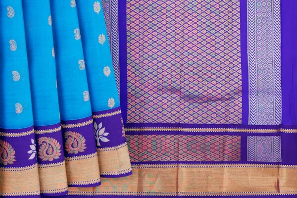 Blue saree with purple border - Image 4