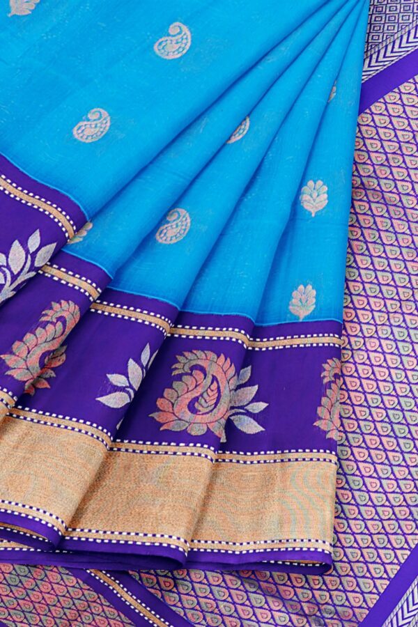Blue saree with purple border - Image 6