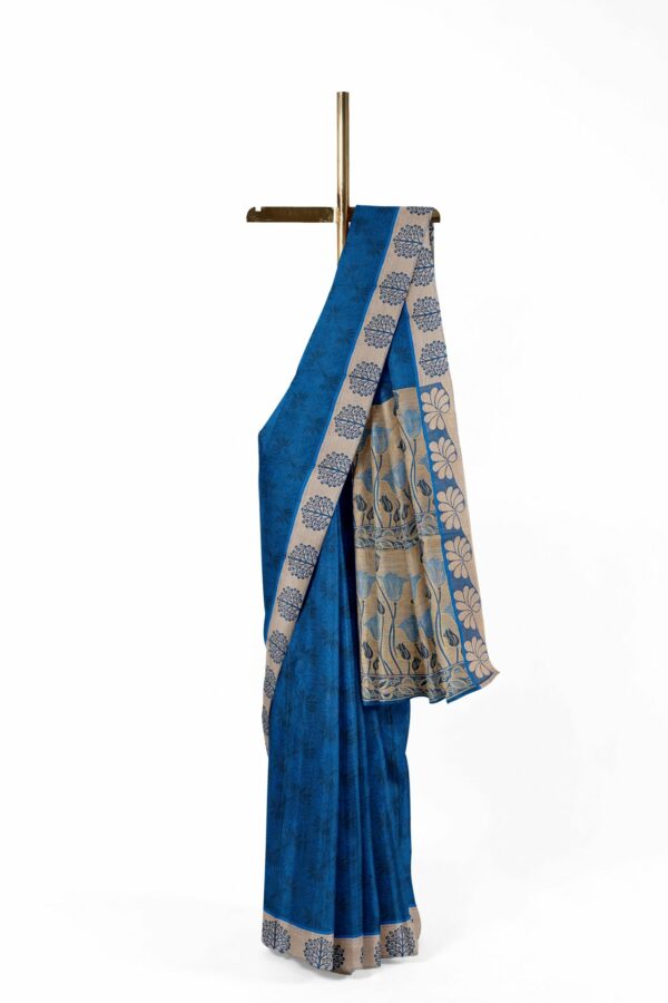 Blue saree with silver border - Image 2