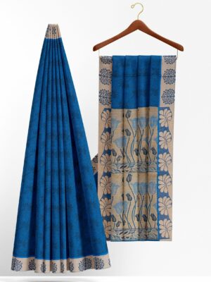 Blue saree with silver border