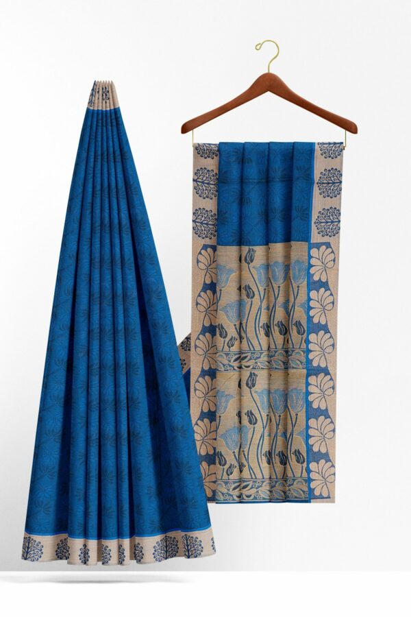 Blue saree with silver border