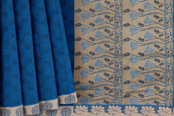 Blue saree with silver border - Image 4