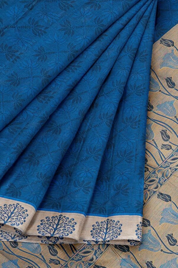 Blue saree with silver border - Image 6