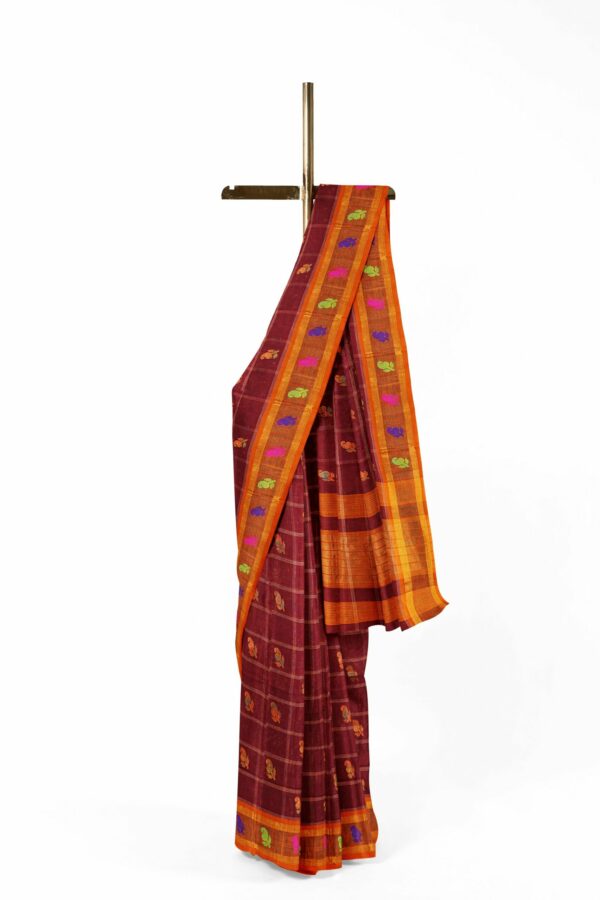 Brown saree with orange border - Image 2