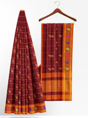Brown saree with orange border
