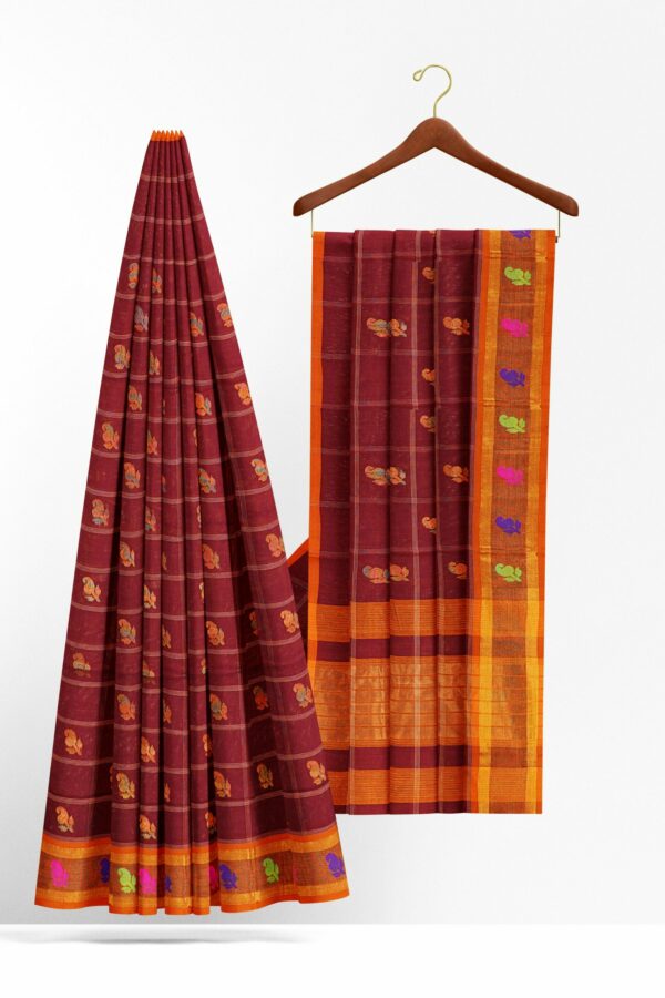 Brown saree with orange border