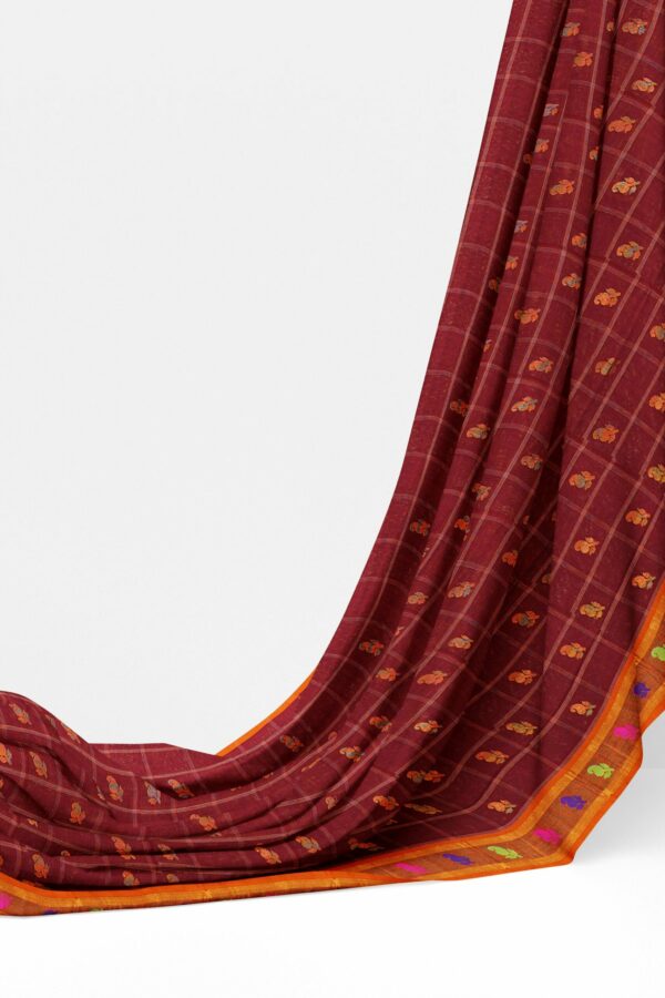 Brown saree with orange border - Image 3