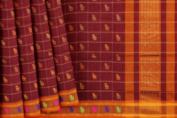 Brown saree with orange border - Image 4