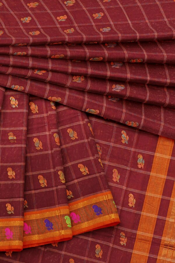 Brown saree with orange border - Image 5