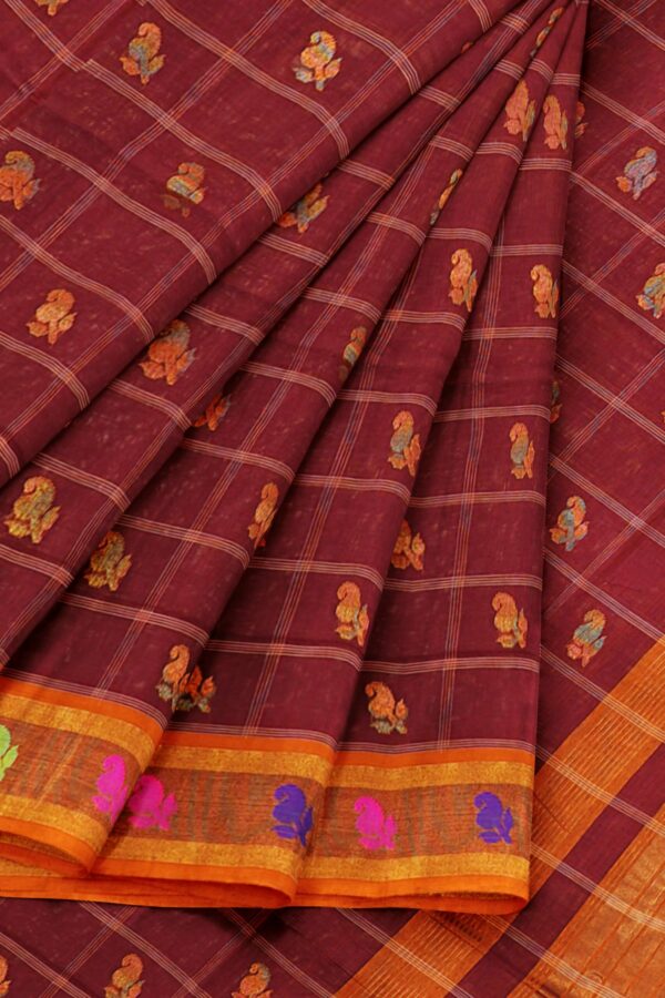 Brown saree with orange border - Image 6