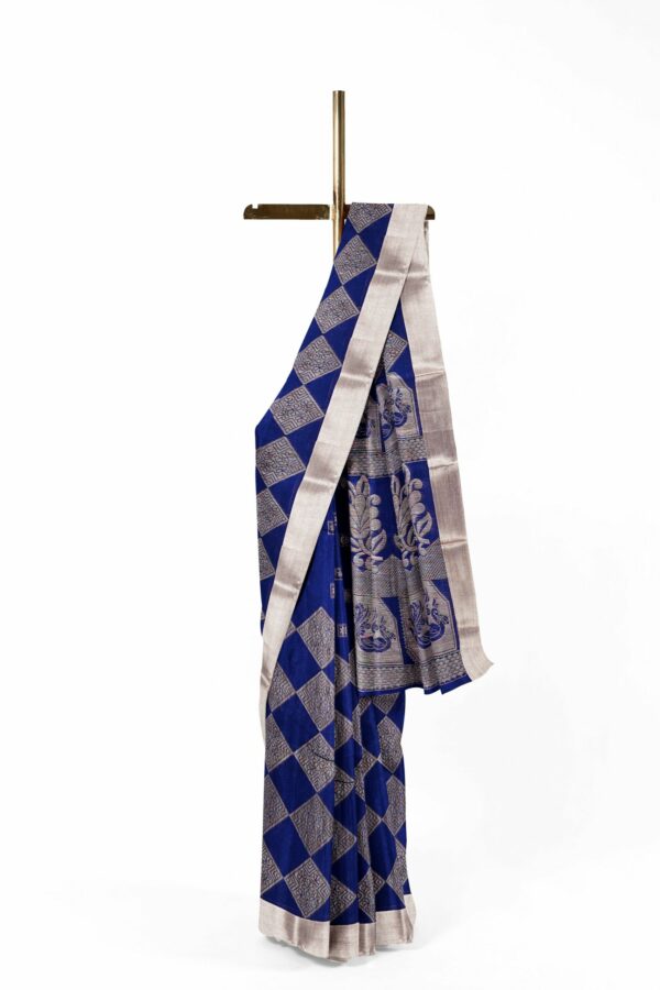 Dark blue saree with silver border - Image 2