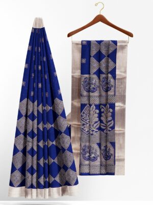 Dark blue saree with silver border