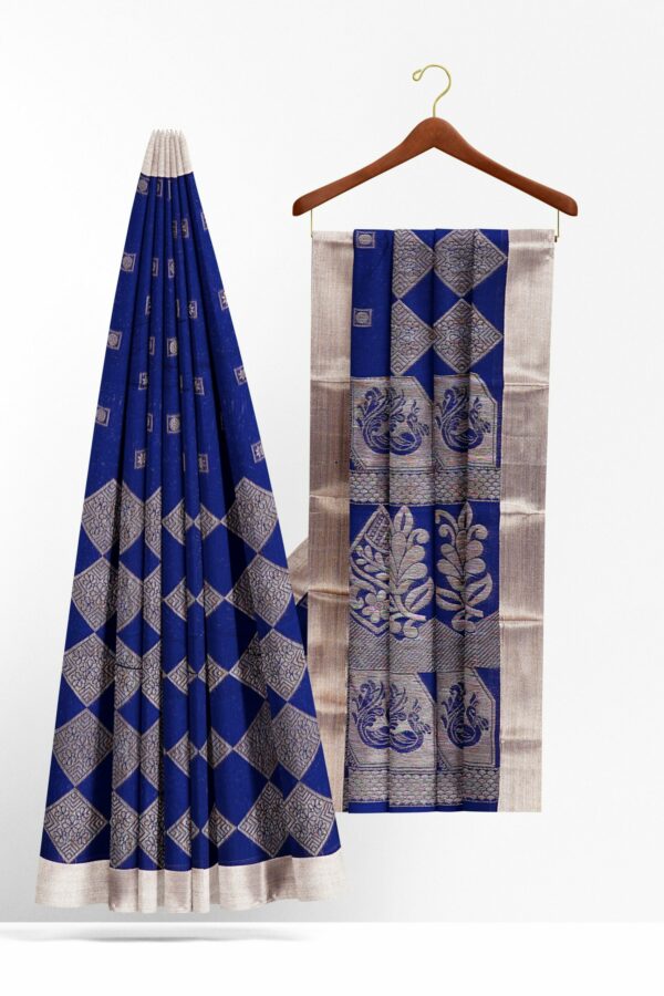 Dark blue saree with silver border