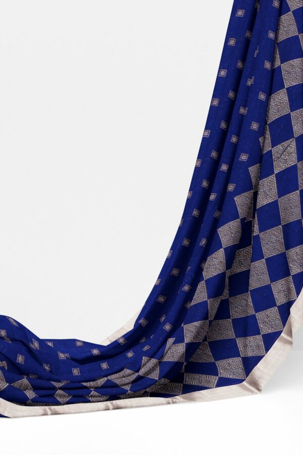 Dark blue saree with silver border - Image 3