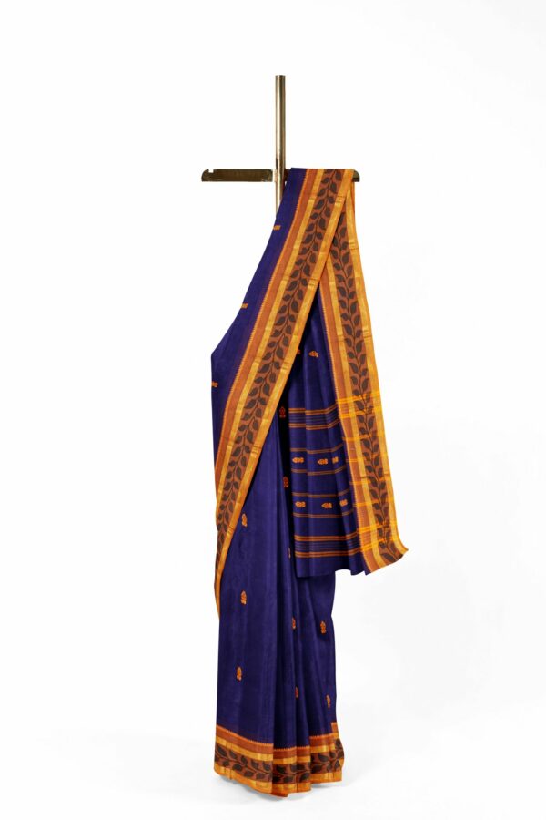 Dark blue saree with Yellow border - Image 2