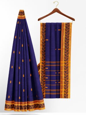 Dark blue saree with Yellow border