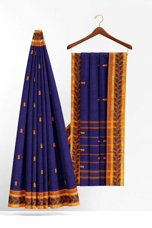 Dark blue saree with Yellow border