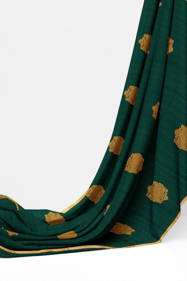 Dark green saree with golden border - Image 3