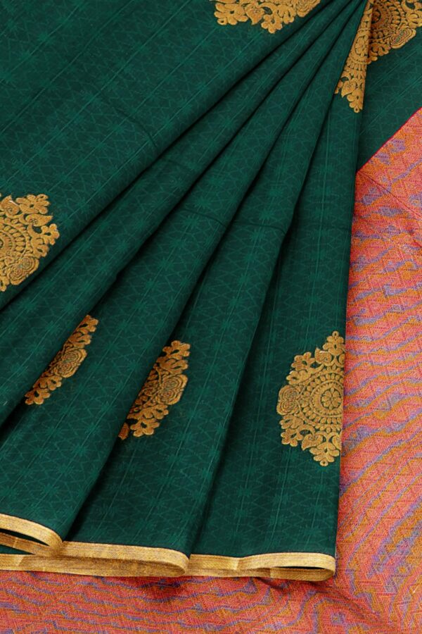Dark green saree with golden border - Image 6