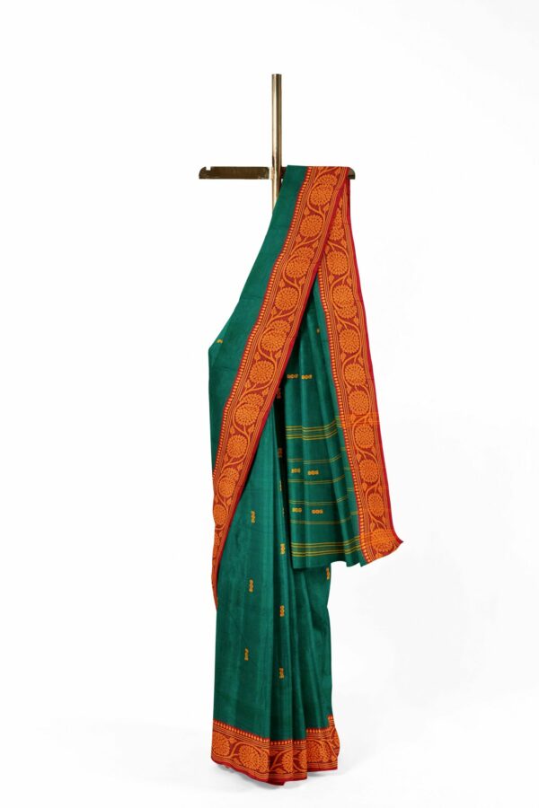 Dark green saree with orange border - Image 2