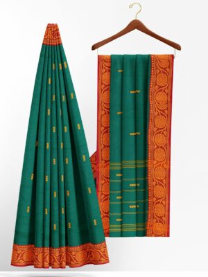 Dark green saree with orange border
