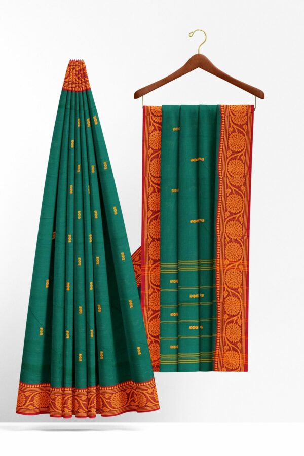 Dark green saree with orange border