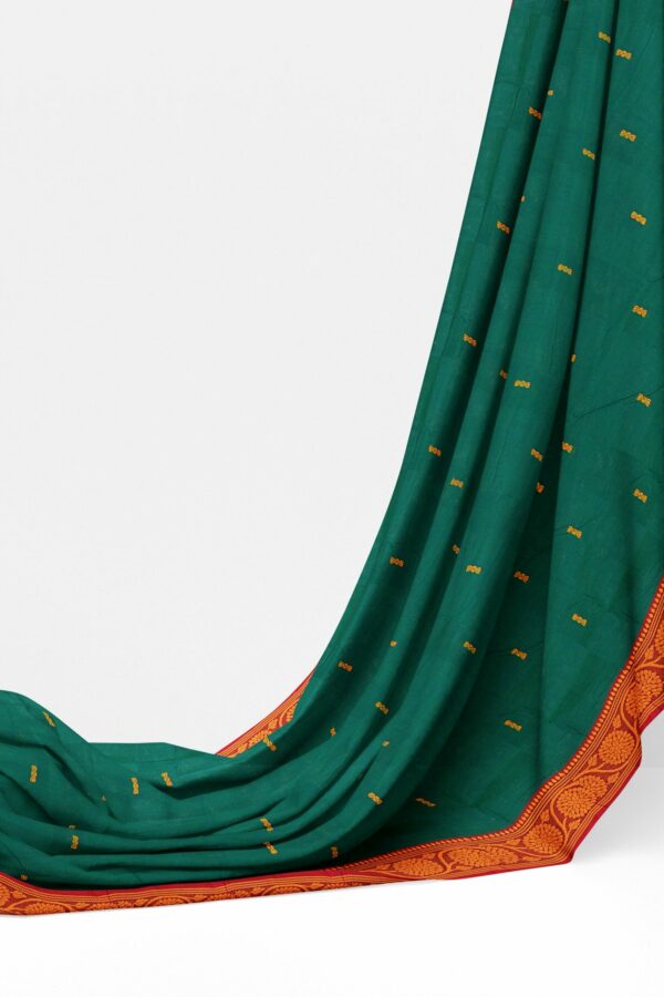 Dark green saree with orange border - Image 3