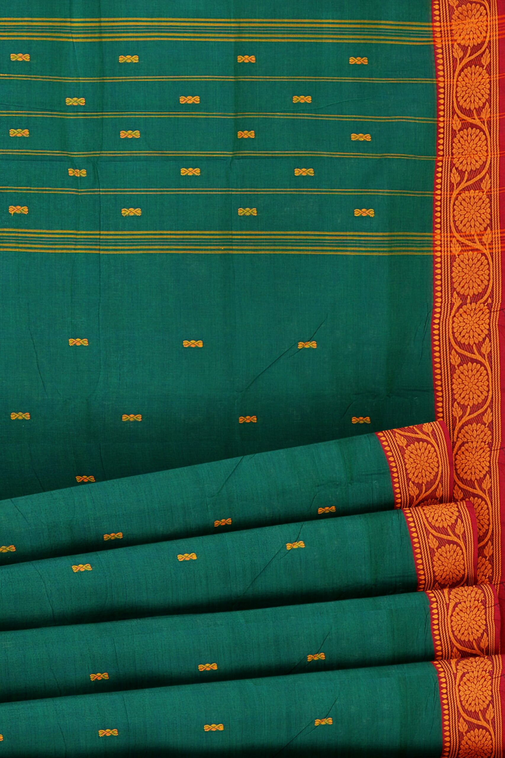 Dark green saree with orange border - Image 4