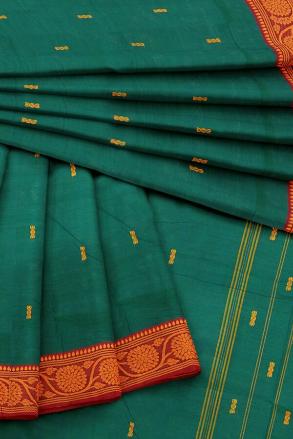 Dark green saree with orange border - Image 5