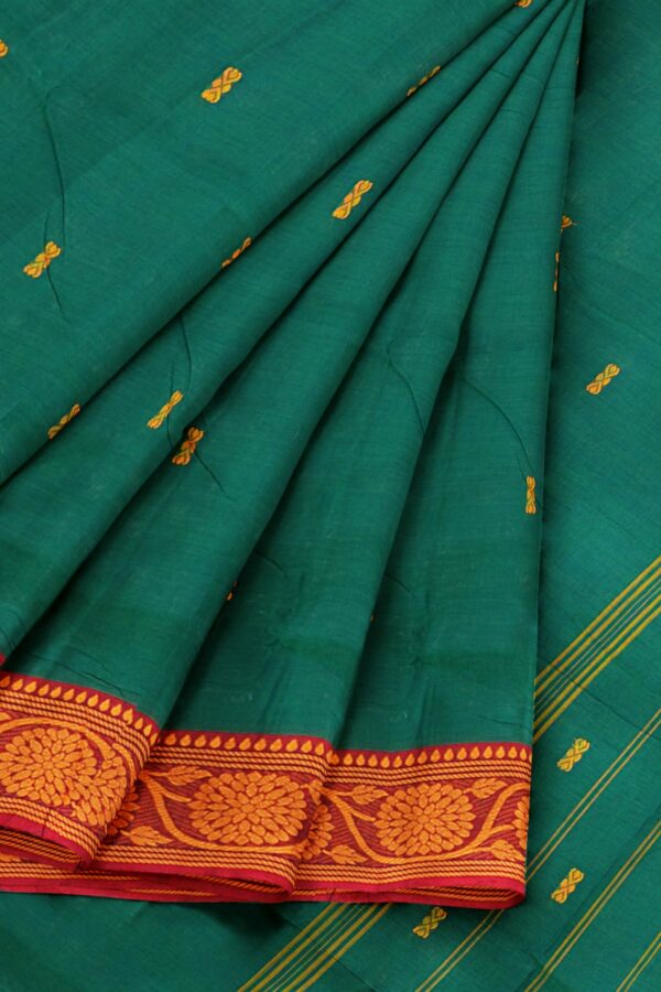 Dark green saree with orange border - Image 6