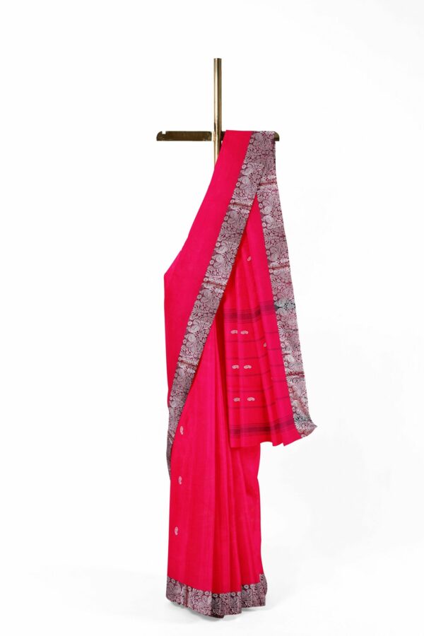 Dark Pink Saree with Maroon Silver border - Image 2