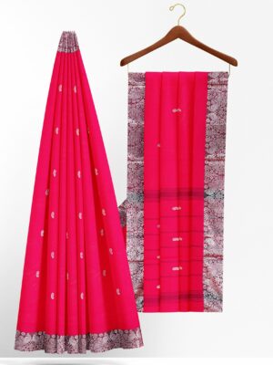Dark Pink Saree with Maroon Silver border