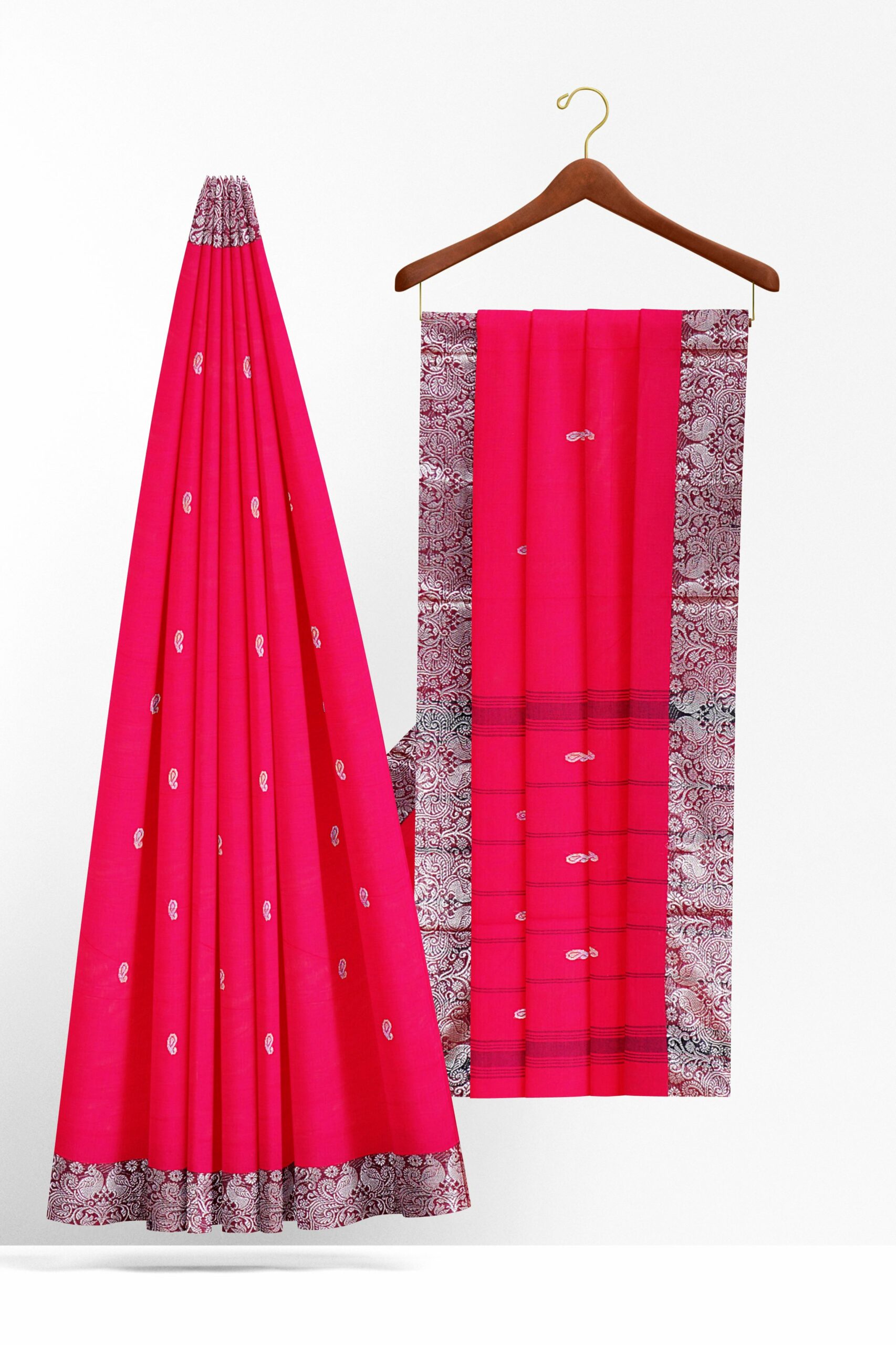 Dark Pink Saree with Maroon Silver border