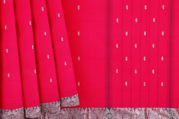 Dark Pink Saree with Maroon Silver border - Image 4