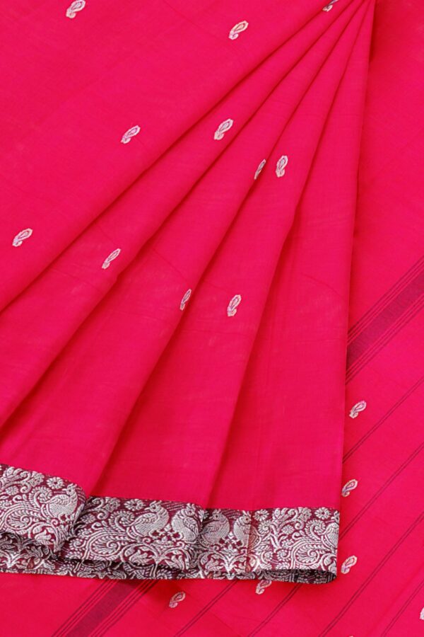 Dark Pink Saree with Maroon Silver border - Image 6