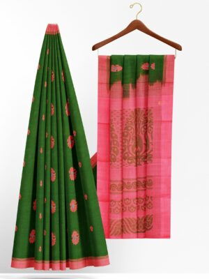 Green saree with pink border
