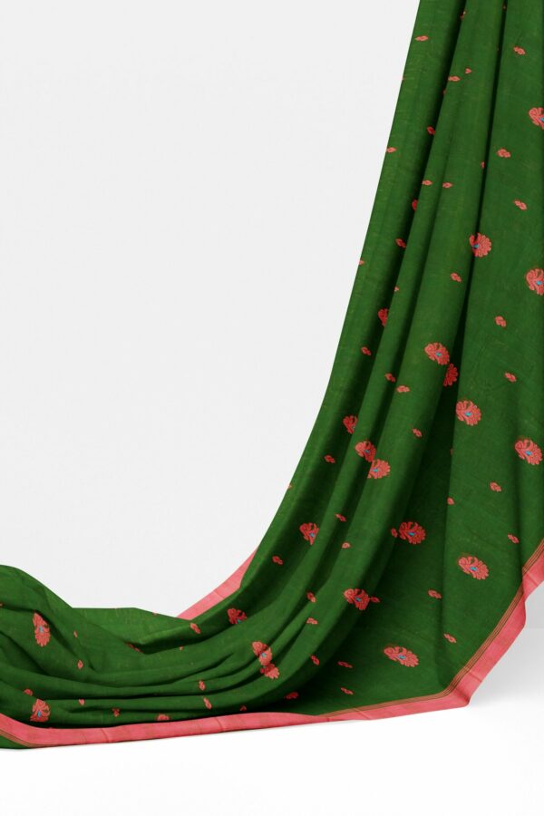 Green saree with pink border - Image 3