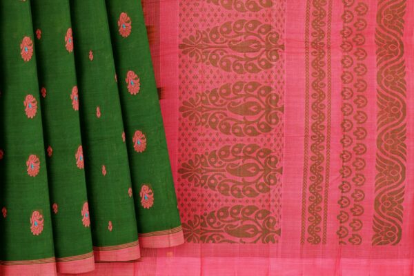 Green saree with pink border - Image 4
