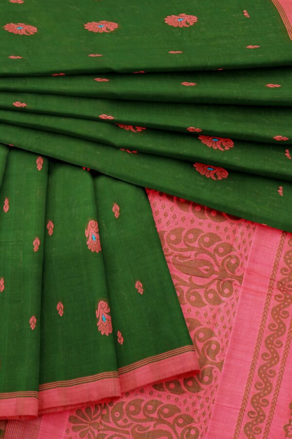 Green saree with pink border - Image 5