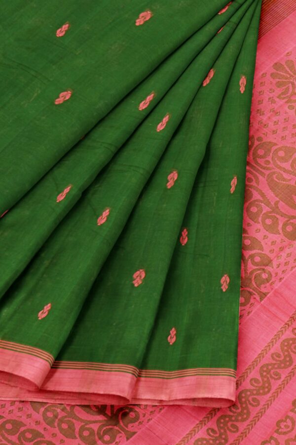 Green saree with pink border - Image 6