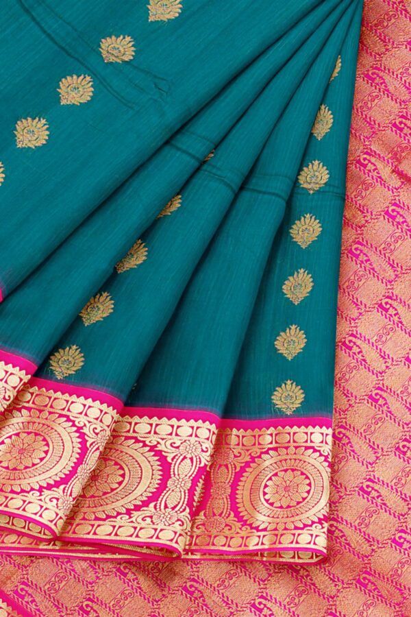 Green saree with pink border - Image 6