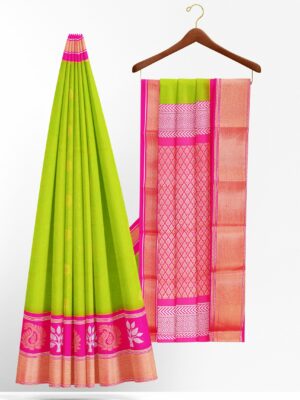 Green saree with pink border